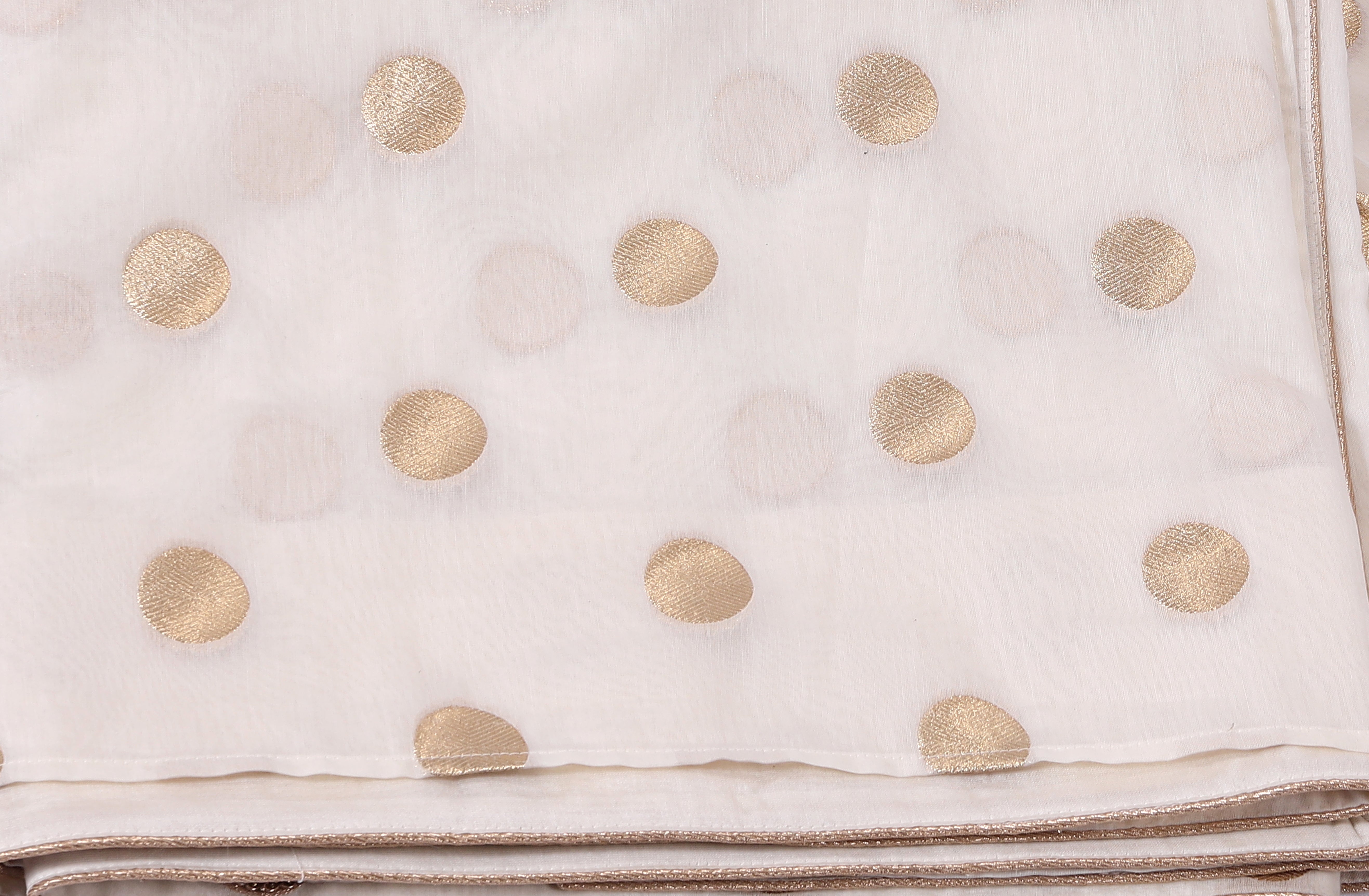 Elegant Cream Organza Saree with Gold Polka Dots – Festive & Party Wear Designer Saree
