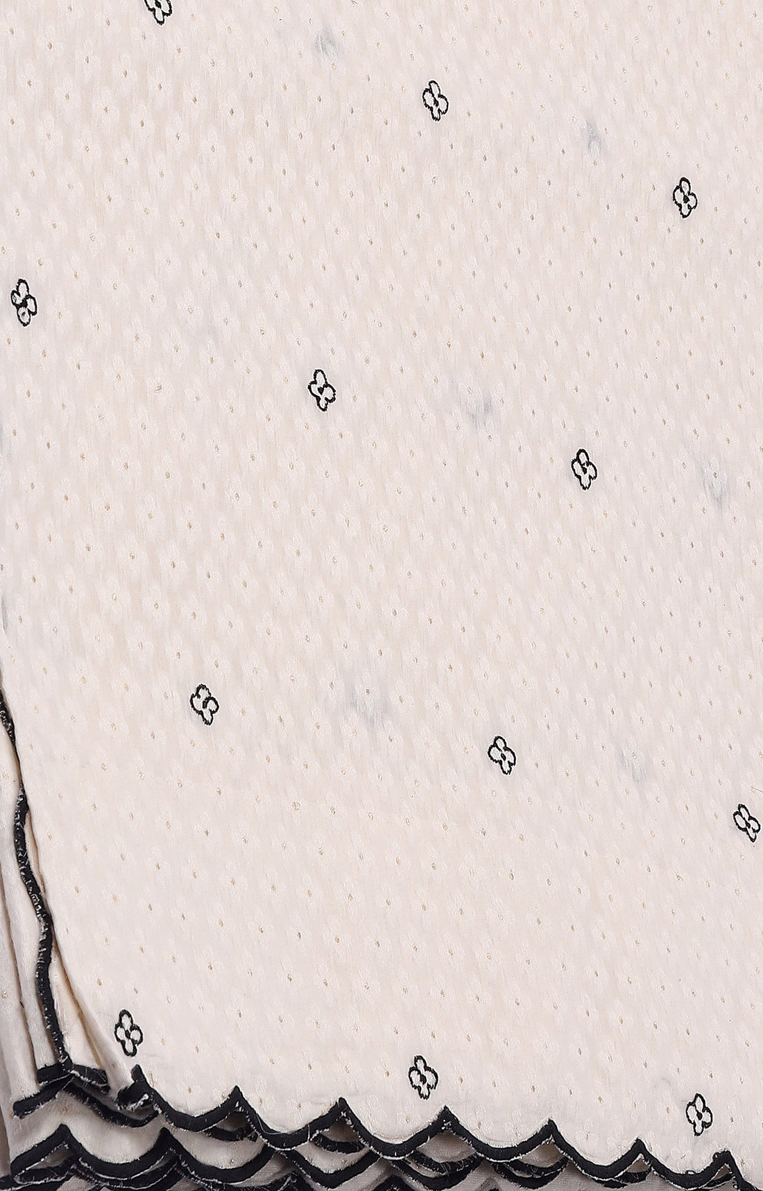 Off-White Cotton Saree with Black Floral Butti & Subtle Gold Dot Work