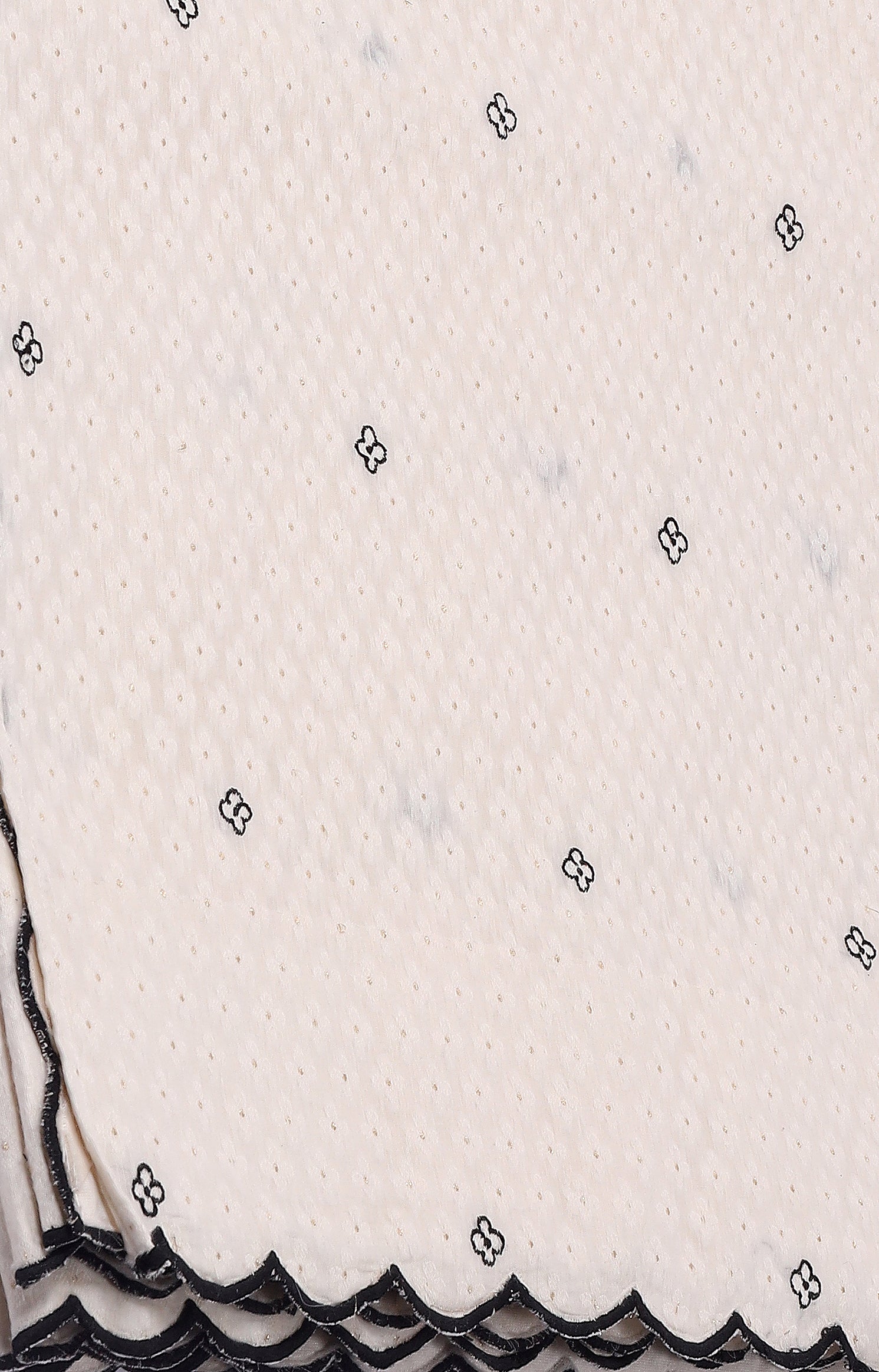 Off-White Cotton Saree with Black Floral Butti & Subtle Gold Dot Work