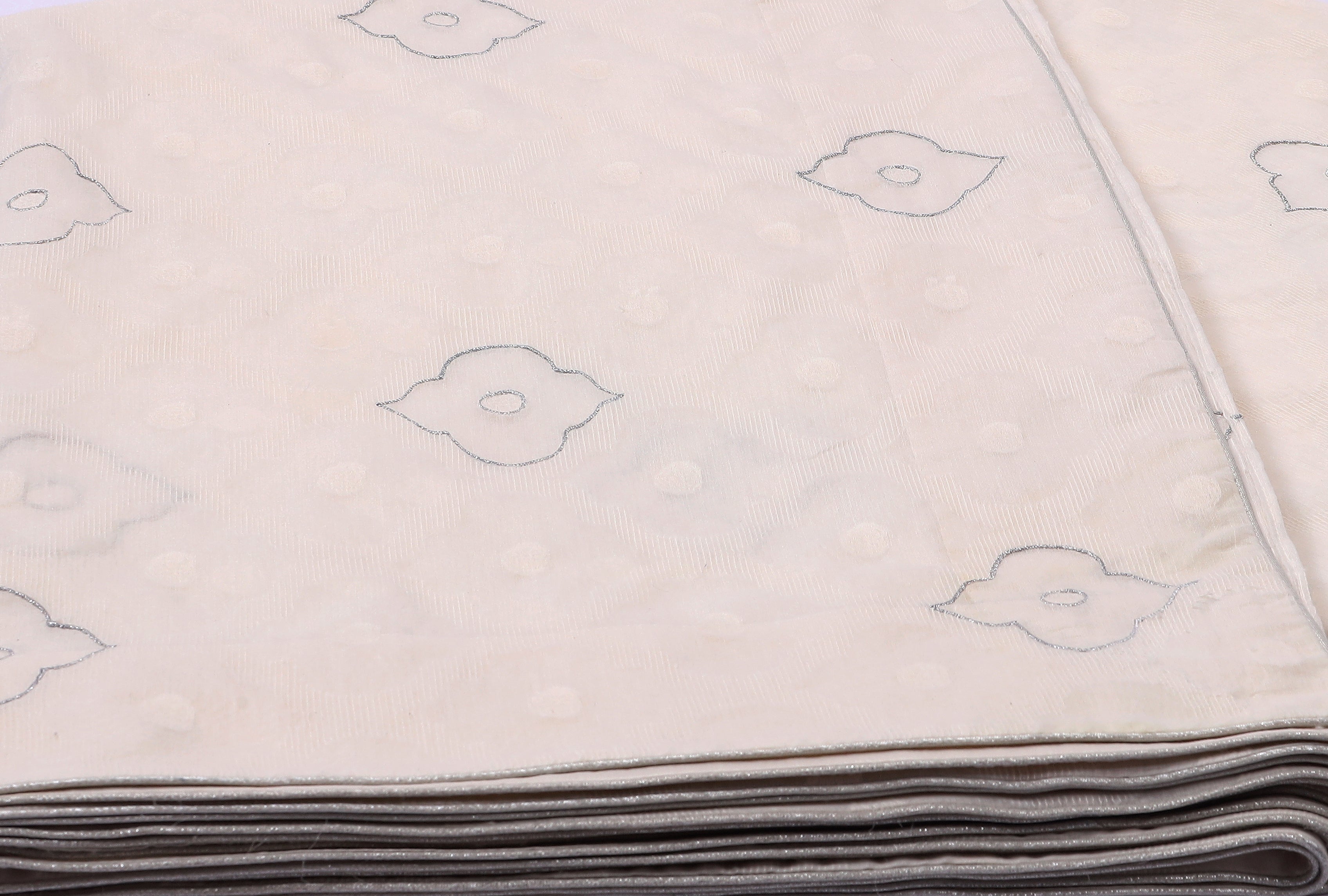 Elegant Off-White Cotton Saree with Grey Floral Butti & Subtle Dot Texture