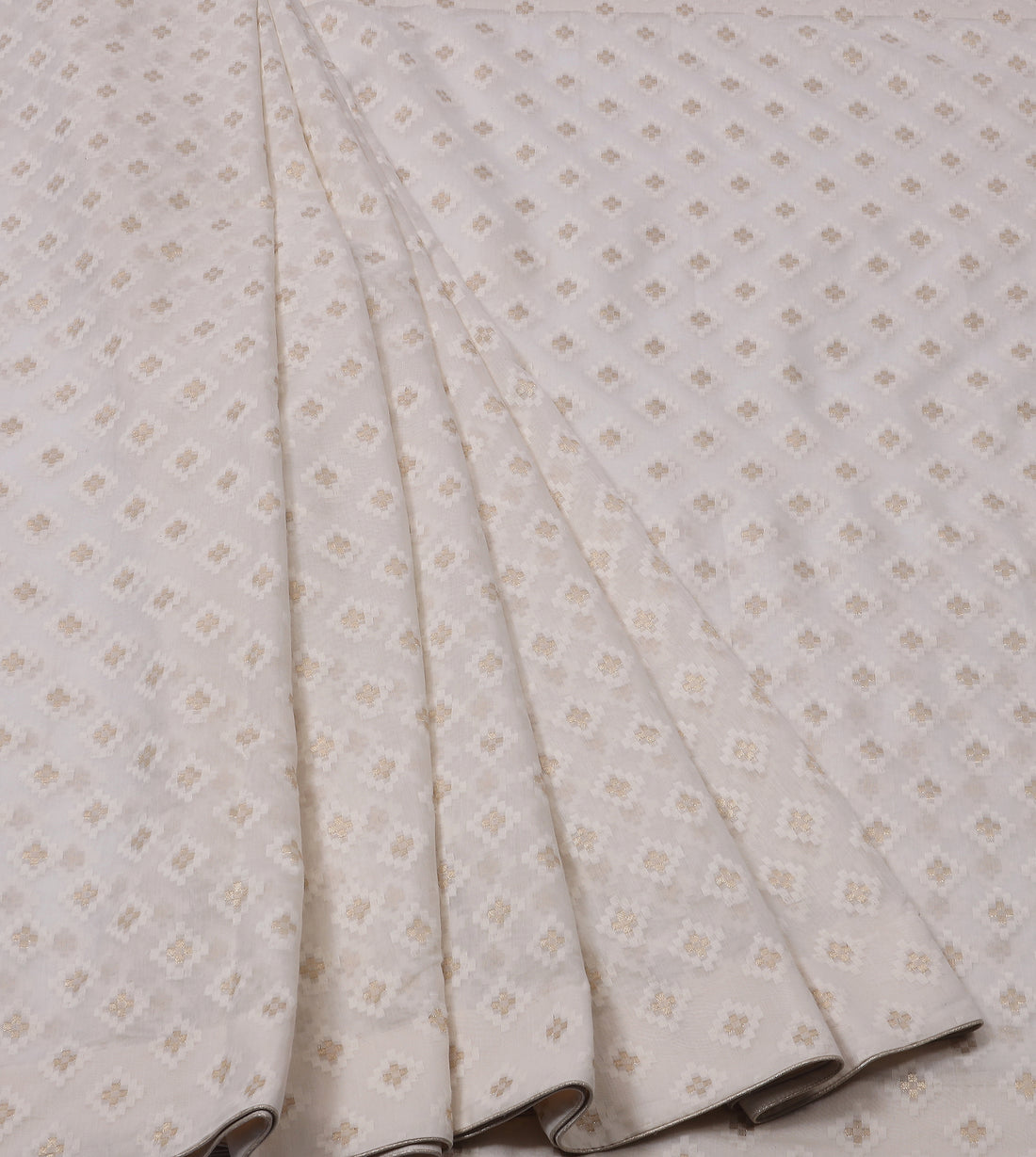 Off-White Cotton Saree with Gold Woven Diamond Butti Design