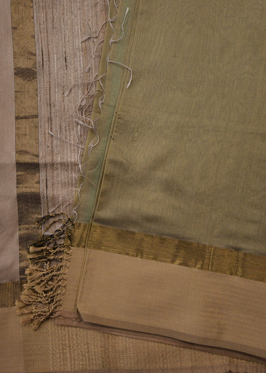 Elegant Beige-Gold Cotton Saree with Rich Zari Border & Tassel Pallu