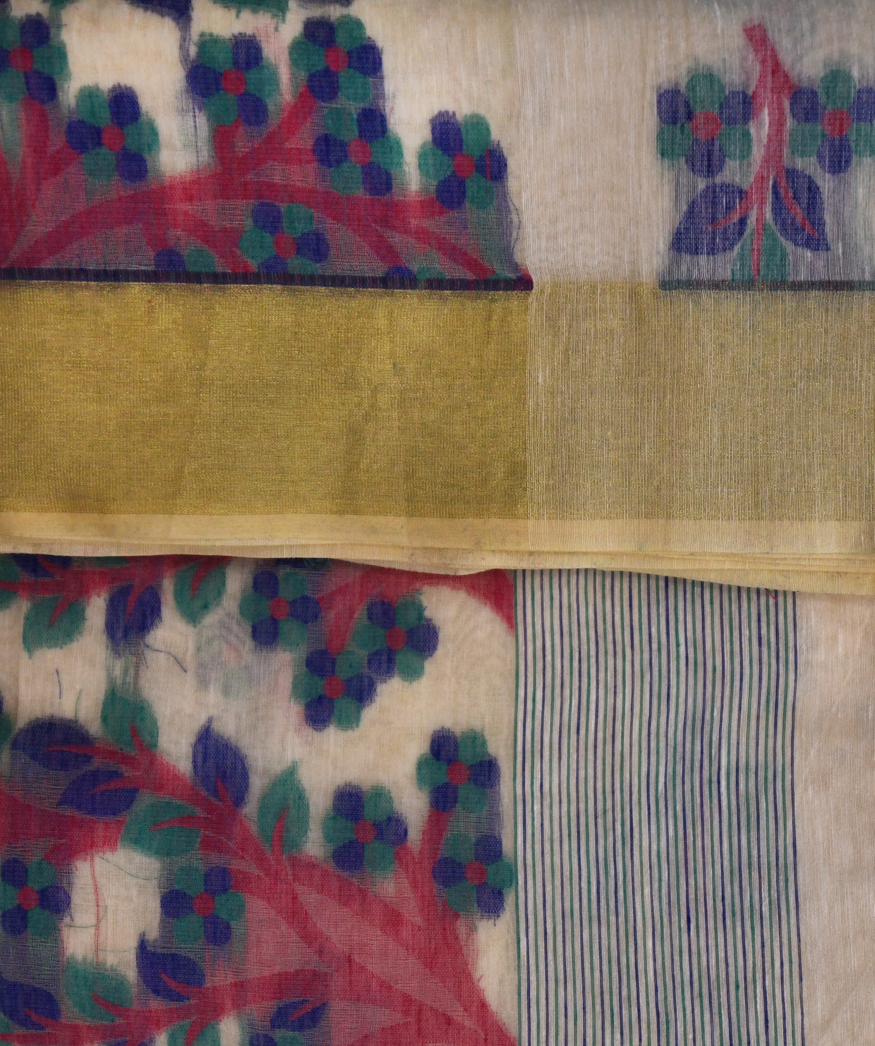 Elegant Handwoven Floral Saree with Gold Border – Timeless Ethnic Charm
