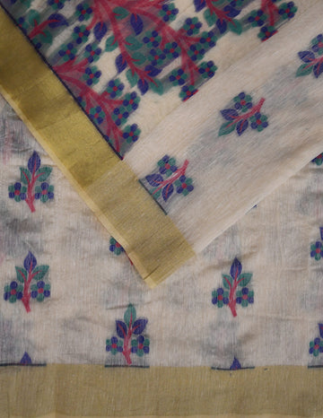 Elegant Handwoven Floral Saree with Gold Border – Timeless Ethnic Charm
