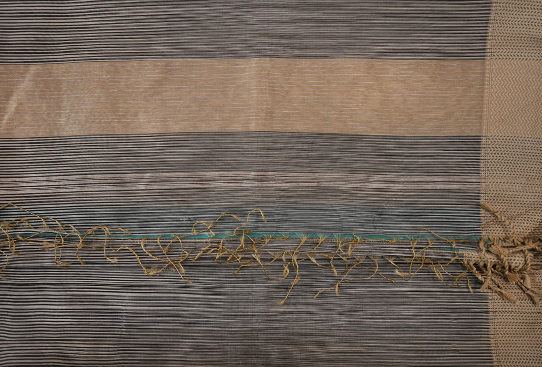Contemporary Hand-Woven Textured Saree - Charcoal & Sandstone