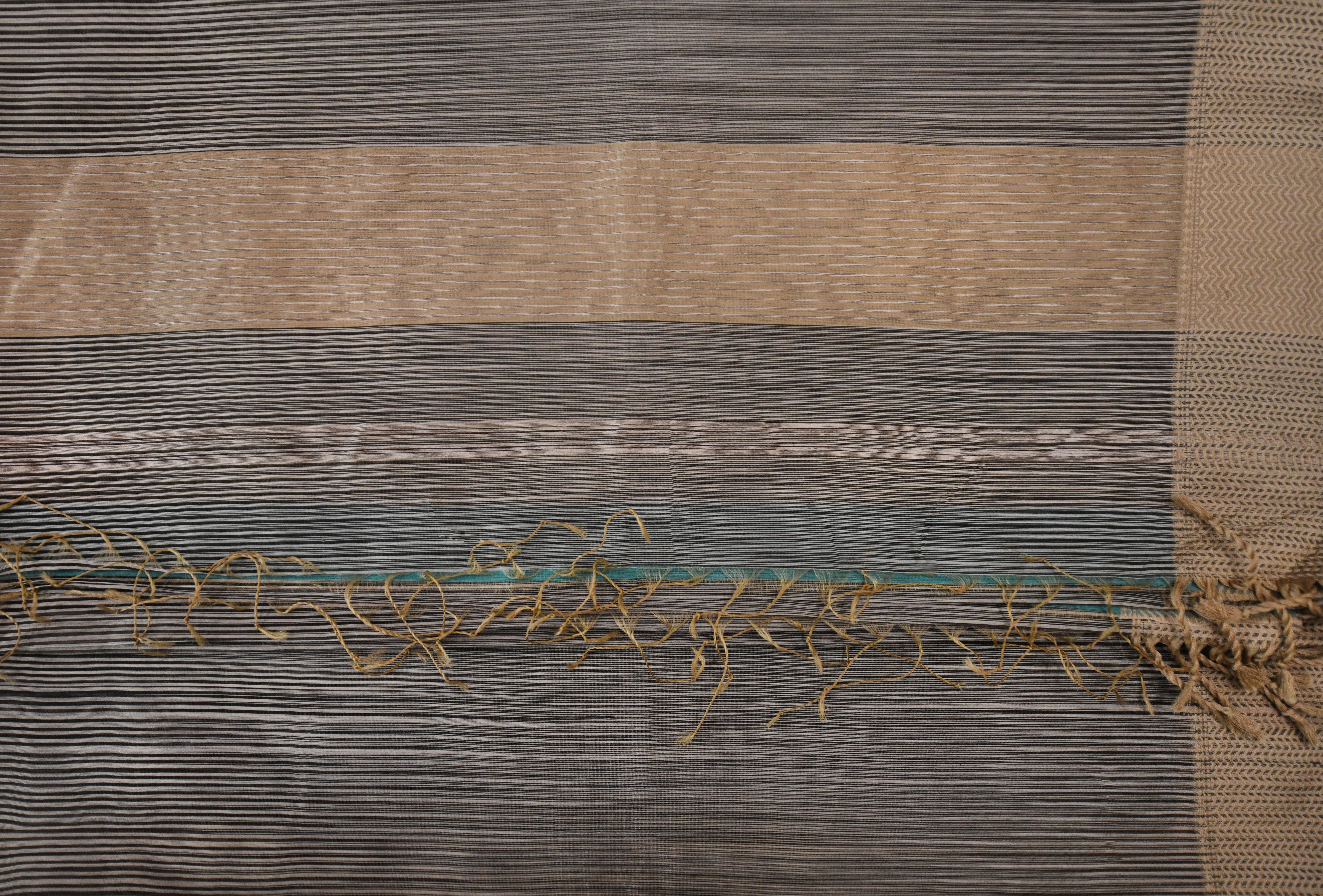 Contemporary Hand-Woven Textured Saree - Charcoal & Sandstone