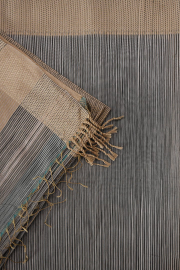 Contemporary Hand-Woven Textured Saree - Charcoal & Sandstone