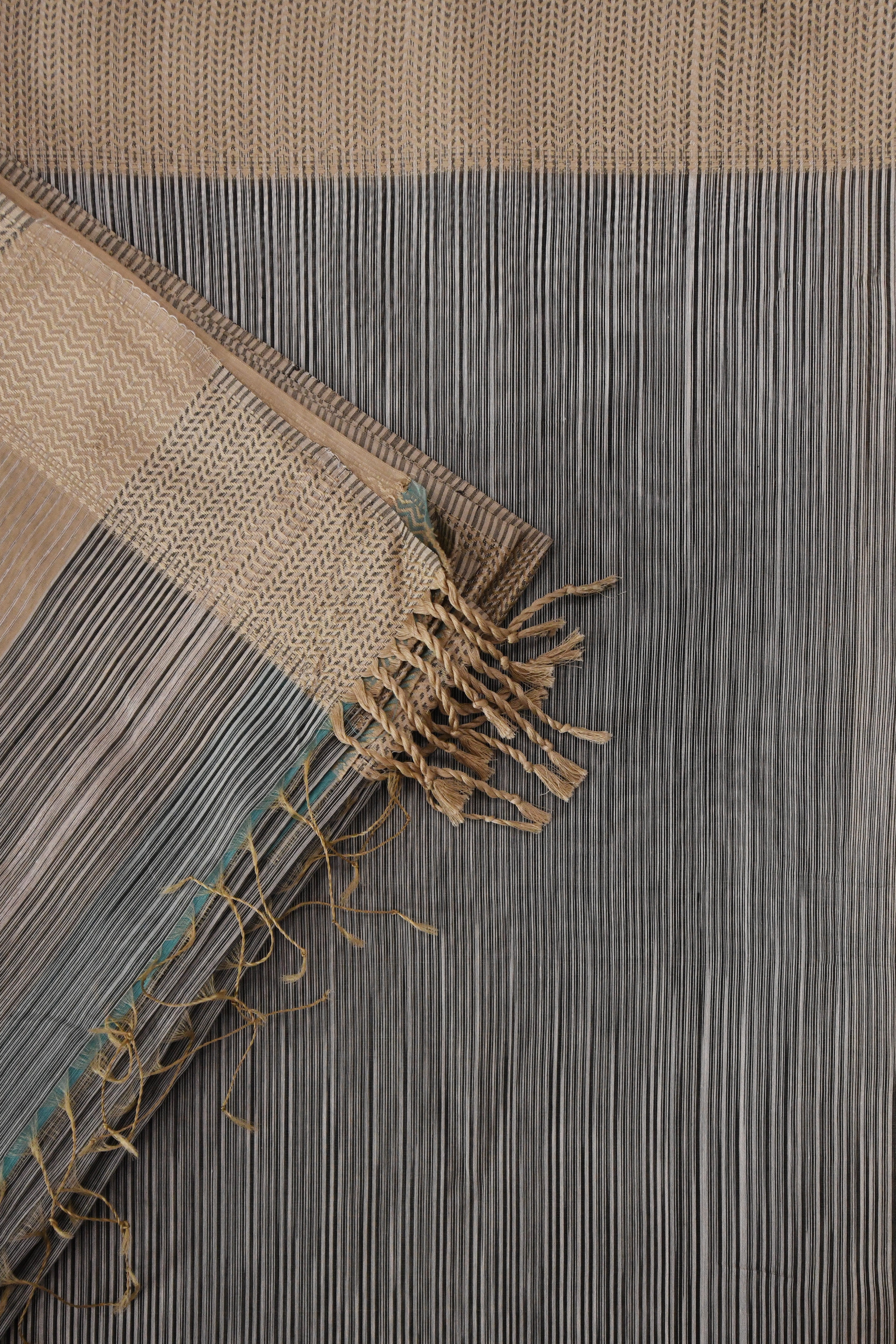 Contemporary Hand-Woven Textured Saree - Charcoal & Sandstone