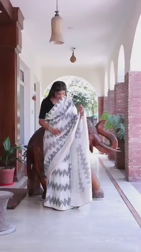 Minimalist White & Grey Designer Saree